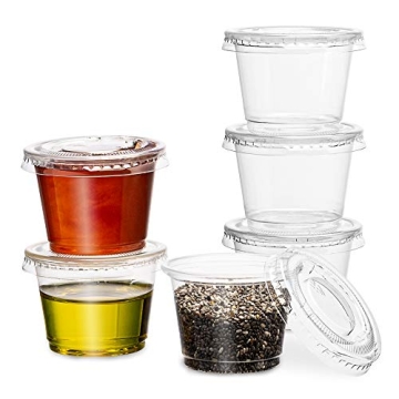 Plastimade Clear Disposable Plastic Portion Cups With Lids (200 Sets - 1 Oz) - Disposable Condiment ...
