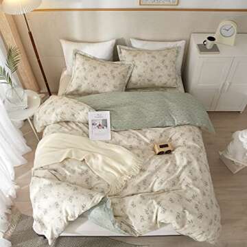 BuLuTu Twin Khaki Duvet Cover Set with Lychee Flower Pattern Reversible Soft Duvet Cover Set Reverse...