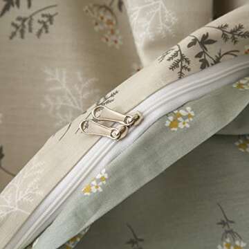 BuLuTu Twin Khaki Duvet Cover Set with Lychee Flower Pattern Reversible Soft Duvet Cover Set Reverse Side Sage Green with Garden Floral Comforter Cover 100% Cotton for Girls with Zipper&Conner Ties