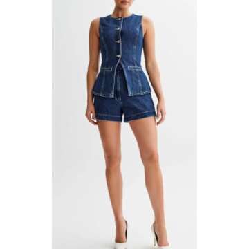 Stylish colarat Women's Denim 2 Piece Outfit Set