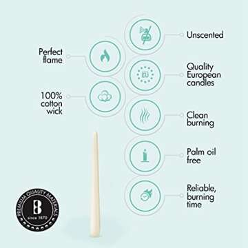 BOLSIUS 60 Count Household Ivory Taper Candles - 10 Inches - Premium European Quality - 8 Hours Burn Time - Unscented Dripless and Smokeless Home Decor, Restaurant, Wedding, and Party Candlesticks