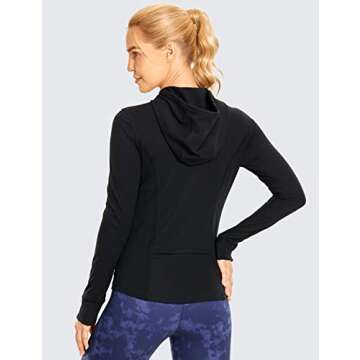 CRZ YOGA Women's Brushed Full Zip Hoodie Jacket Sportswear Hooded Workout Track Running Jacket with ...