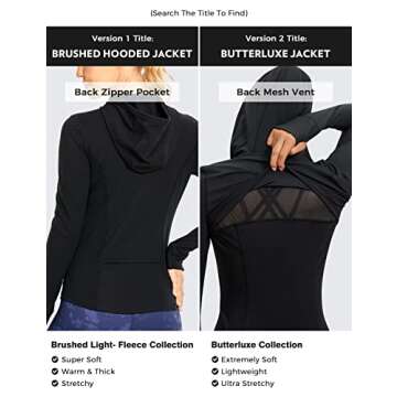 CRZ YOGA Women's Brushed Full Zip Hoodie Jacket Sportswear Hooded Workout Track Running Jacket with Zip Pockets Black X-Small