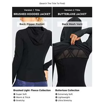 CRZ YOGA Women's Brushed Full Zip Hoodie Jacket Sportswear Hooded Workout Track Running Jacket with Zip Pockets Black X-Small