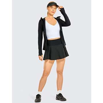 CRZ YOGA Women's Brushed Full Zip Hoodie Jacket Sportswear Hooded Workout Track Running Jacket with Zip Pockets Black X-Small