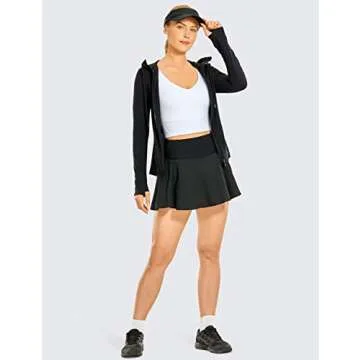 CRZ YOGA Women's Brushed Full Zip Hoodie Jacket Sportswear Hooded Workout Track Running Jacket with Zip Pockets Black X-Small