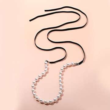 YienDoo Vintage Baroque Pearl Choker Necklace Chain Boho Faux Pearl Chain Charm Long Wide Black Velvet Ribbon Bowknot Neck Tie Chain Elegant Collar Necklace Jewelry for Women