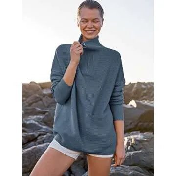 ANRABESS Women's Cozy Quarter Zip Sweater for Fall Fashion