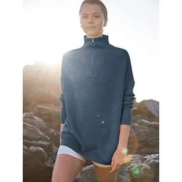 ANRABESS Women's Cozy Quarter Zip Sweater for Fall Fashion