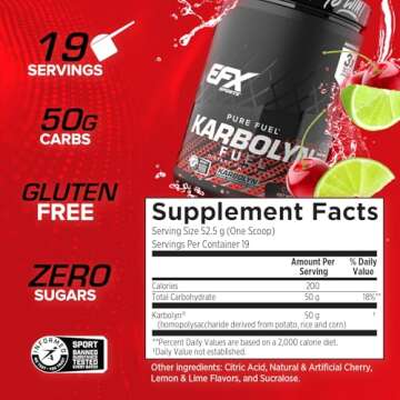 EFX Sports Karbolyn Fuel | Fast-Absorbing Carbohydrate Powder | Carb Load, Sustained Energy, Quick Recovery | Stimulant Free | 19 Servings (Cherry Limeade)