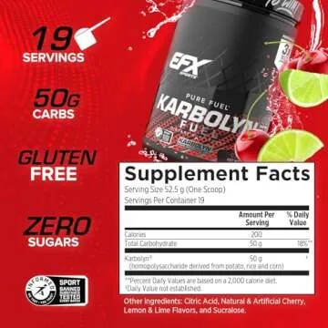 EFX Sports Karbolyn Fuel | Fast-Absorbing Carbohydrate Powder | Carb Load, Sustained Energy, Quick Recovery | Stimulant Free | 19 Servings (Cherry Limeade)