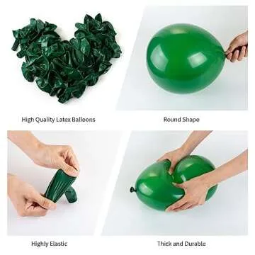 130pcs Dark Green Balloons Garlands Kit, 18" 12" 10" 5" Different Sizes Pack Green Latex Balloon Arch for Birthday Dinosaur Baby Shower Jungle Forest Theme Party Decorations(With 2 Ribbons)
