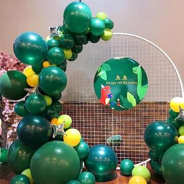 130pcs Dark Green Balloons Garlands Kit, 18" 12" 10" 5" Different Sizes Pack Green Latex Balloon Arch for Birthday Dinosaur Baby Shower Jungle Forest Theme Party Decorations(With 2 Ribbons)
