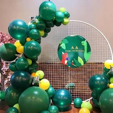 130pcs Dark Green Balloons Garlands Kit, 18" 12" 10" 5" Different Sizes Pack Green Latex Balloon Arch for Birthday Dinosaur Baby Shower Jungle Forest Theme Party Decorations(With 2 Ribbons)