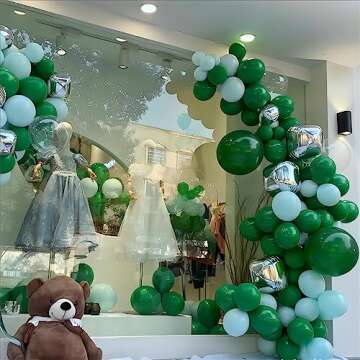 130pcs Dark Green Balloons Garlands Kit, 18" 12" 10" 5" Different Sizes Pack Green Latex Balloon Arch for Birthday Dinosaur Baby Shower Jungle Forest Theme Party Decorations(With 2 Ribbons)