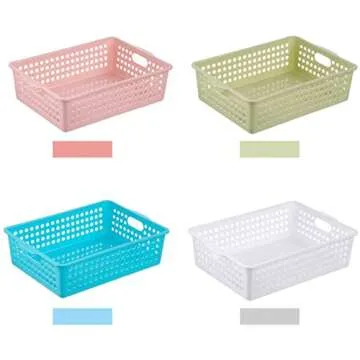 Lawei 8 Pack Plastic Storage Baskets - Colorful Paper Organizer Baskets Plastic Shelf Bins with Hand...