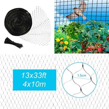 Unves Bird Netting, 13 x 33 Feet Reusable Heavy Duty Fruit Tree Net with 50 Pcs Cable Ties, Garden N...
