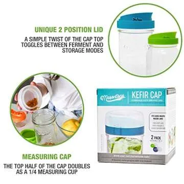 Masontops Kefir Caps - Wide Mouth Mason Jar Lids - Water Kefir Grains Strainer Mason Jar Kefir Jar - Home Water Kefir Starter Kit Kefir Fermenter Container - 4 Pack