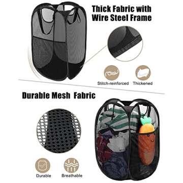 HOUSE AGAIN Mesh Popup Laundry Hamper, [Reinforced] Collapsible Laundry Basket, Foldable Pop Up Hamper with Durable Handles, Easy to Open and Fold for Dorm, Laundry Room, Bedroom, Travel, (Black)