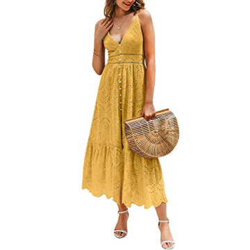 BerryGo Embroidery Pearl Button Down Maxi Dress for Women