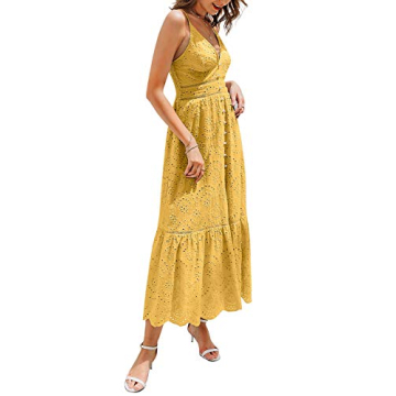 BerryGo Embroidery Pearl Button Down Maxi Dress for Women