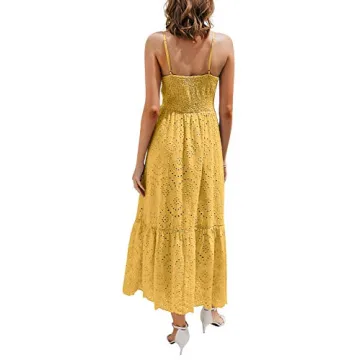 BerryGo Embroidery Pearl Button Down Maxi Dress for Women