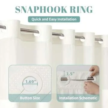 eachope Cream No Hook Waffle Weave Shower Curtain with snap-in Liner Replacement, 230GSM Waterproof Fabric Hotel Shower Curtain Set for Bathroom, Through Mesh Top Window,71Wx74H