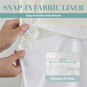 eachope Cream No Hook Waffle Weave Shower Curtain with snap-in Liner Replacement, 230GSM Waterproof Fabric Hotel Shower Curtain Set for Bathroom, Through Mesh Top Window,71Wx74H