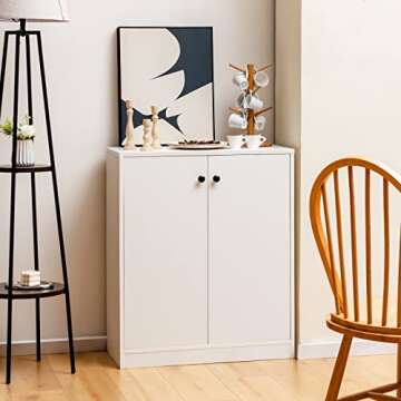 LOKO 2-Door Storage Cabinet, Modern Floor Cabinet with 3-Tier Shelf, Freestanding Side Cabinet with ...