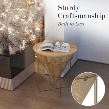 Relso Solara Mango Wood End Table, Stunning Grain| Solid Mango Wood Modern Living Room Side Table with Elegant Gold Metal Frame | Wood Side Table for Modern Home Decor | Unique Accent Furniture