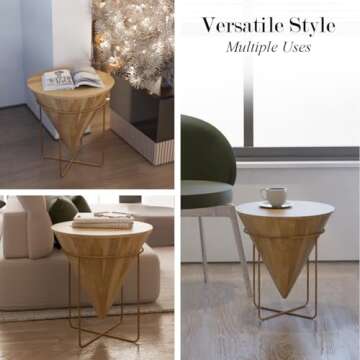 Relso Solara Mango Wood End Table, Stunning Grain| Solid Mango Wood Modern Living Room Side Table with Elegant Gold Metal Frame | Wood Side Table for Modern Home Decor | Unique Accent Furniture