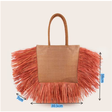 RBT1 Natural Straw Woven Tote HandBag With Tassel For Women Woman's Rattan Knitted Shoulder Bag Large Simple Bamboo Beach Basket For Girls Holiday Travel Bohemia Bali Trend (Large, orange)