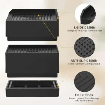 Diveken 3 Inch Furniture Risers, Heavy Duty Adjustable Bed Risers, Square Furniture Riser for Bed Desk Table Couch Sofa Lifts, Support Up to 1300 Lbs (Black, Set of 4)