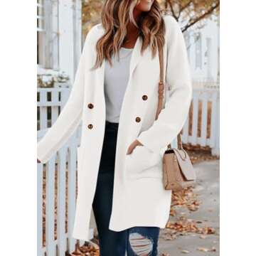 KIRUNDO Cardigan Sweaters for Women 2025 Fall Fashion Open Front Warm Thick Long Winter Coats Jackets Decorative Buttons(Beige White, Medium)