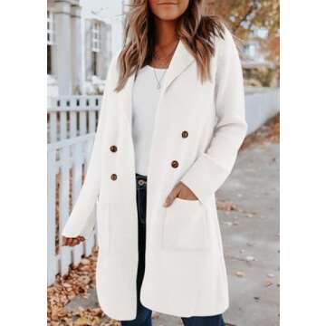 KIRUNDO Cardigan Sweaters for Women 2025 Fall Fashion Open Front Warm Thick Long Winter Coats Jackets Decorative Buttons(Beige White, Medium)