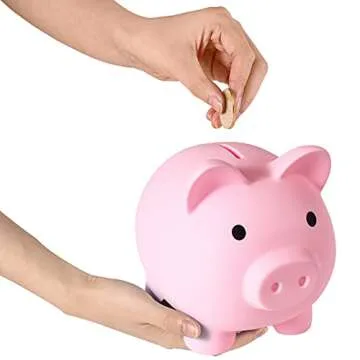 PJDRLLC Large Piggy Bank, Unbreakable Plastic Money Bank, Coin Bank for Girls and Boys, Large Size Piggy Banks, Practical Gifts for Birthday, Easter, Christmas (Pink)