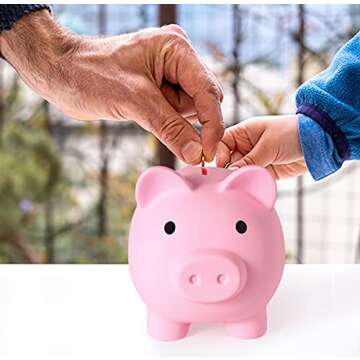 PJDRLLC Large Piggy Bank, Unbreakable Plastic Money Bank, Coin Bank for Girls and Boys, Large Size Piggy Banks, Practical Gifts for Birthday, Easter, Christmas (Pink)