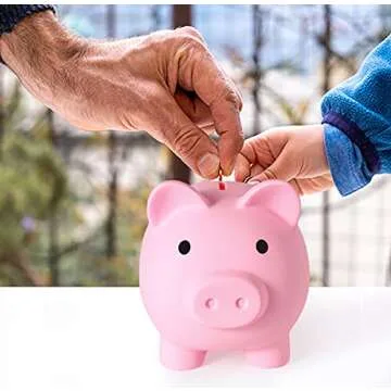 PJDRLLC Large Piggy Bank, Unbreakable Plastic Money Bank, Coin Bank for Girls and Boys, Large Size Piggy Banks, Practical Gifts for Birthday, Easter, Christmas (Pink)