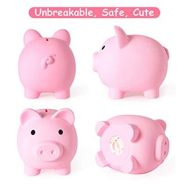 PJDRLLC Large Piggy Bank, Unbreakable Plastic Money Bank, Coin Bank for Girls and Boys, Large Size Piggy Banks, Practical Gifts for Birthday, Easter, Christmas (Pink)