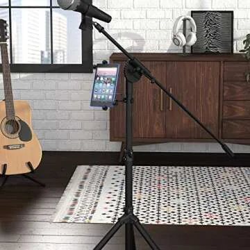 Amazon Basics Adjustable Tablet/iPad Mount Holder for Microphone and Music Stand, Black