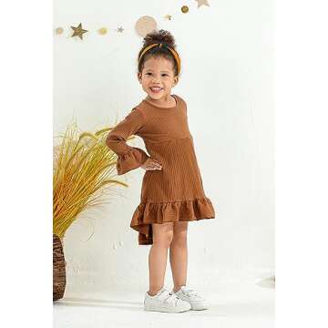 YOUNGER TREE Toddler Baby Girls Spring Clothing Solid Color Cotton Pit Irregular Skirt Winter Dress ...