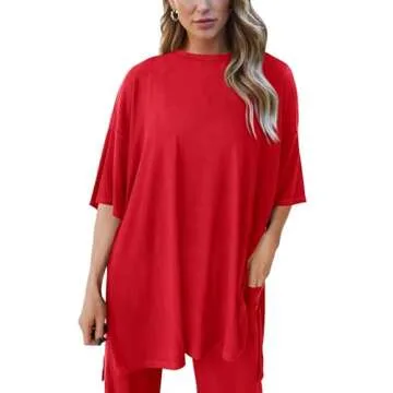PRETTYGARDEN Women's 2 Piece Outfits Casual Short Sleeve Pullover Tops and Wide Leg Pants Lounge Sets Tracksuits (Red,Medium)