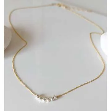 Annika Bella Beaded Necklace for Women, Length 16-18 Inches, Layering Gold Necklace with Silver Beads, Dainty Gift for Her