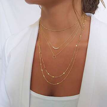 Annika Bella Beaded Necklace for Women, Length 16-18 Inches, Layering Gold Necklace with Silver Beads, Dainty Gift for Her