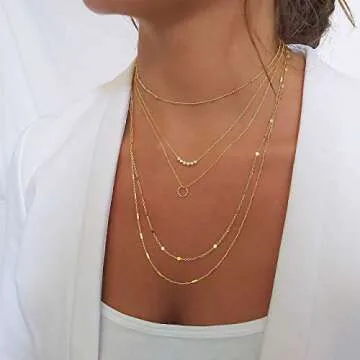 Annika Bella Beaded Necklace for Women, Length 16-18 Inches, Layering Gold Necklace with Silver Beads, Dainty Gift for Her