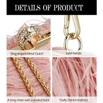 Zakia Real Natural Ostrich Feather Evening Clutch Shoulder Bag Party Bag (A-Pink)