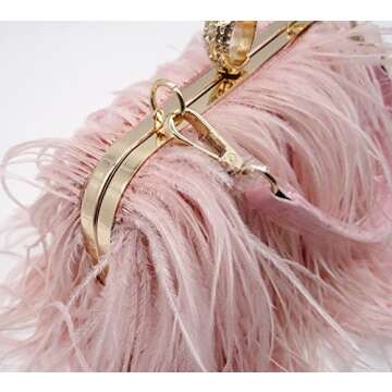 Zakia Real Natural Ostrich Feather Evening Clutch Shoulder Bag Party Bag (A-Pink)