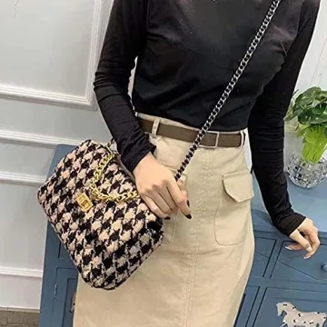 Stylish Crossbody Handbag in Houndstooth Design