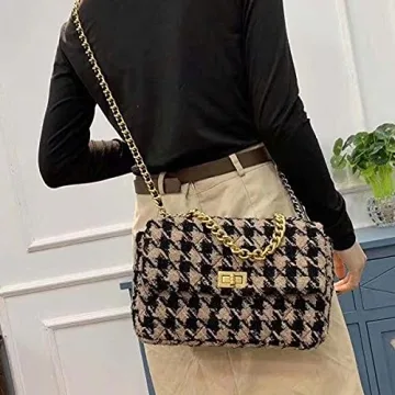 Stylish Crossbody Handbag in Houndstooth Design