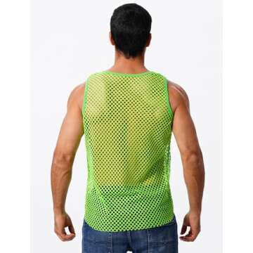 ABAFIP Men's Sleeveless Fishnet Tank Top - Breathable Gym Shirt - Green X-Large